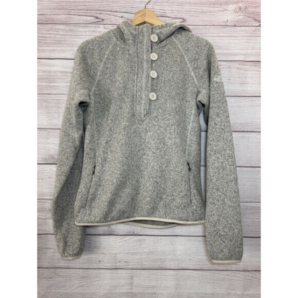 UNIQUE THE NORTH FACE HALF ZIP BUTTON CRESCENT  KNIT FLEECE HOODIE MEDIUM